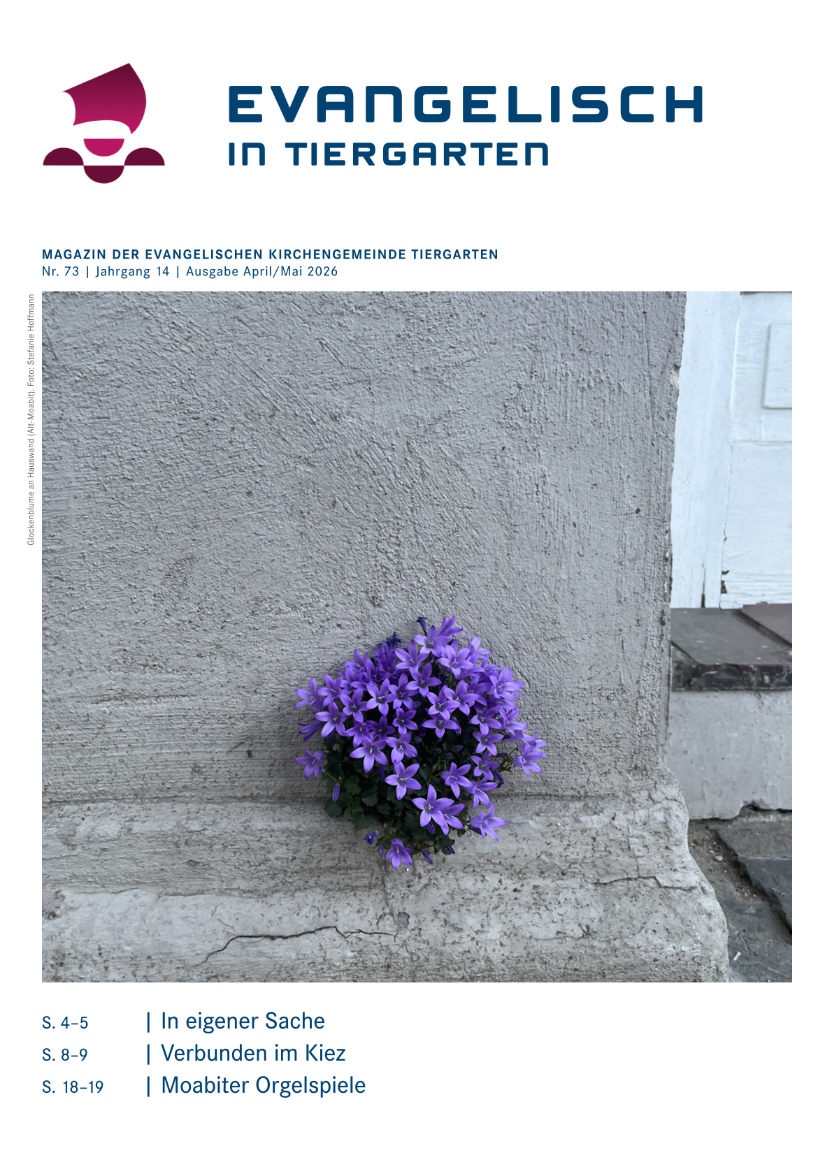 Titelseite des Magazins "Evangelisch in Tiergarten", Ausgabe 73, Jahrgang 14, April/Mai 2026
